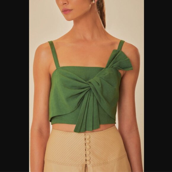 Farm Rio Green Front Bow Crop Tank Top XS - Picture 4 of 8